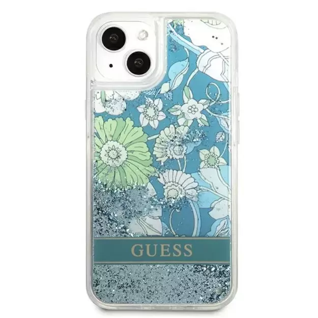 Guess GUHCP13MLFLSN iPhone 13 6.1&quot  green/green hardcase Flower Liquid Glitter 2