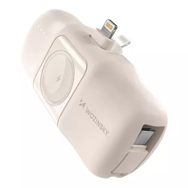 Wozinsky WF16-YLS 5000mAh 15W Lightning Mini Power Bank with Built-in USB-C Cable and Apple Watch Charger - Beige 12