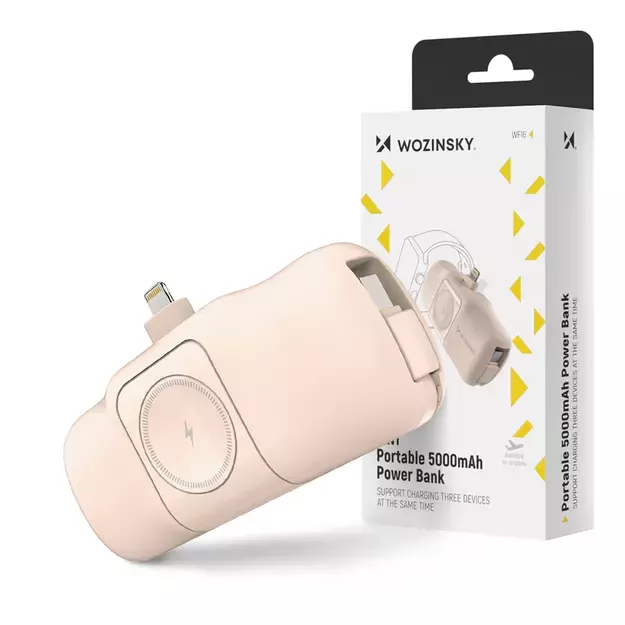 Wozinsky WF16-YLS 5000mAh 15W Lightning Mini Power Bank with Built-in USB-C Cable and Apple Watch Charger - Beige 21