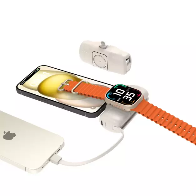 Wozinsky WF16-YLS 5000mAh 15W Lightning Mini Power Bank with Built-in USB-C Cable and Apple Watch Charger - Beige 18