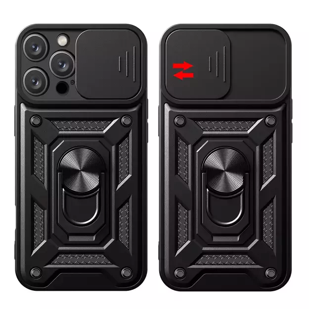 Hybrid Armor Camshield iPhone 16 Pro Case with Camera Cover and Stand - Black 17