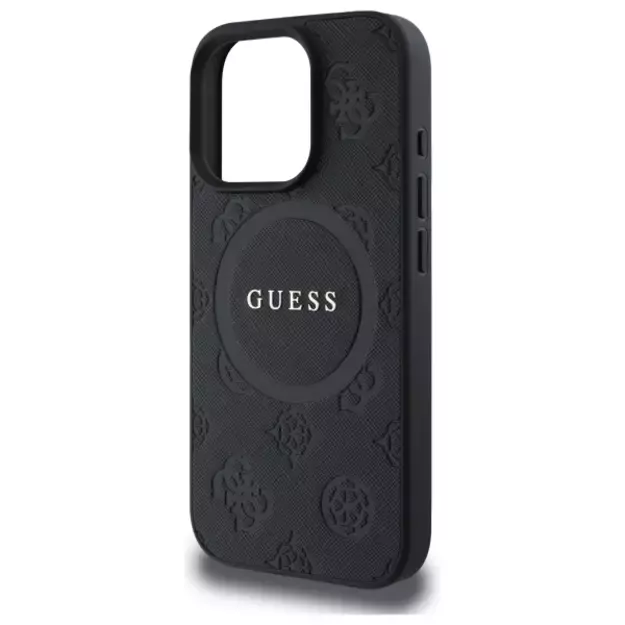 Guess Saffiano Peony Classic Logo MagSafe iPhone 16 Pro Case - Black 5