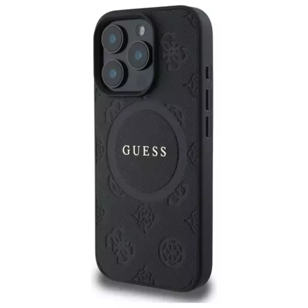 Guess Saffiano Peony Classic Logo MagSafe iPhone 16 Pro Case - Black 1