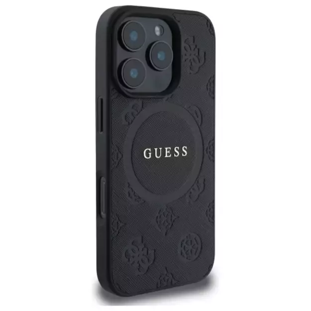 Guess Saffiano Peony Classic Logo MagSafe iPhone 16 Pro Case - Black 3