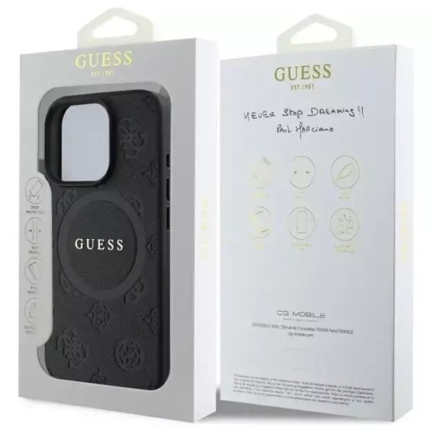 Guess Saffiano Peony Classic Logo MagSafe iPhone 16 Pro Case - Black 7