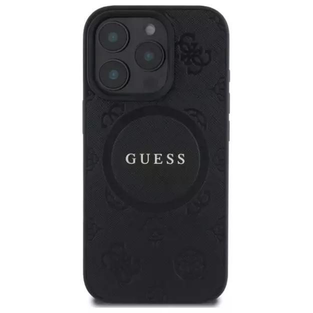 Guess Saffiano Peony Classic Logo MagSafe iPhone 16 Pro Case - Black 2