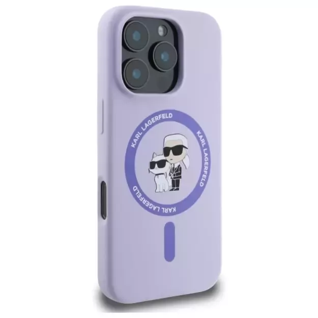 Karl Lagerfeld Silicone Karl&amp Choupette Heads Ring MagSafe Case for iPhone 16 Pro - Purple 3