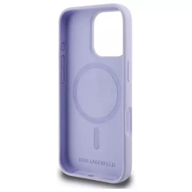 Karl Lagerfeld Silicone Karl&amp Choupette Heads Ring MagSafe Case for iPhone 16 Pro - Purple 6