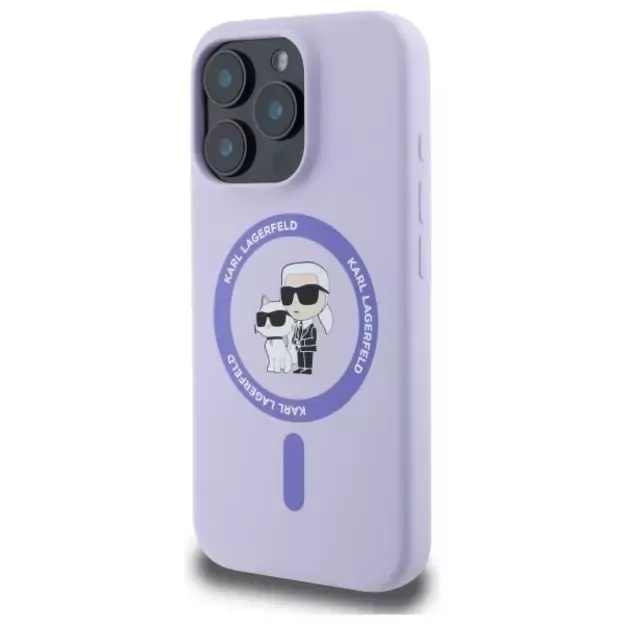 Karl Lagerfeld Silicone Karl&amp Choupette Heads Ring MagSafe Case for iPhone 16 Pro - Purple 1