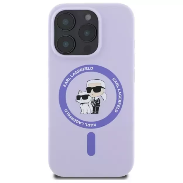Karl Lagerfeld Silicone Karl&amp Choupette Heads Ring MagSafe Case for iPhone 16 Pro - Purple 2