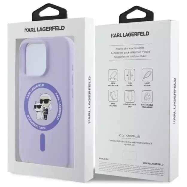 Karl Lagerfeld Silicone Karl&amp Choupette Heads Ring MagSafe Case for iPhone 16 Pro - Purple 7