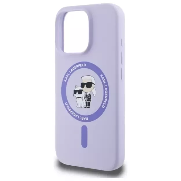 Karl Lagerfeld Silicone Karl&amp Choupette Heads Ring MagSafe Case for iPhone 16 Pro - Purple 5