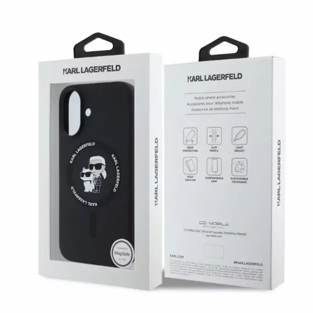 Karl Lagerfeld Silicone Karl&amp Choupette Heads Ring MagSafe iPhone 16 Case - Black 3