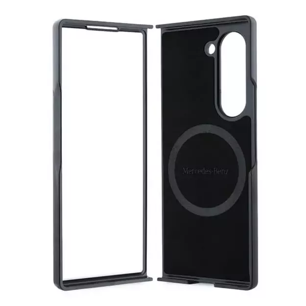 Mercedes Leather Wood Imitation MagSafe Case for Samsung Galaxy Z Fold 6 - Black 11