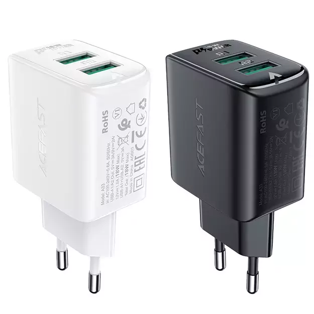Acefast charger 2x USB 18W QC 3.0, AFC, FCP white (A33 white) 10