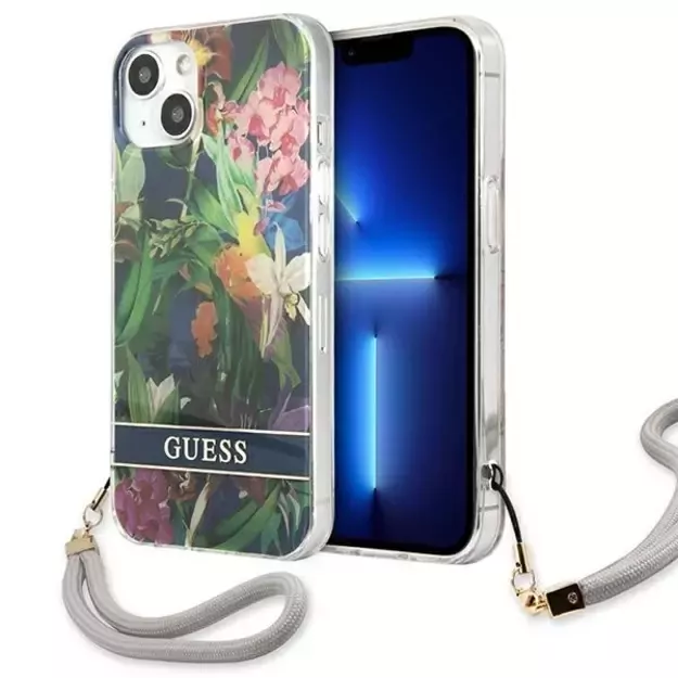 Guess GUHCP13MHFLSB iPhone 13 6.1&quot  blue/blue hardcase Flower Strap