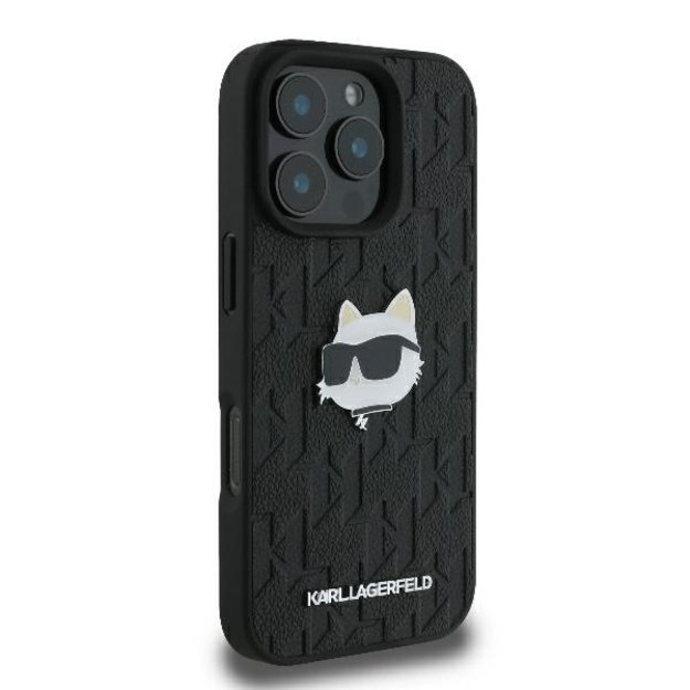 Karl Lagerfeld Monogram Choupette Head Pin iPhone 16 Pro Case - Black 3