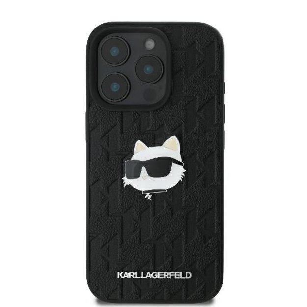 Karl Lagerfeld Monogram Choupette Head Pin iPhone 16 Pro Case - Black 2