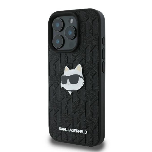 Karl Lagerfeld Monogram Choupette Head Pin iPhone 16 Pro Case - Black 1