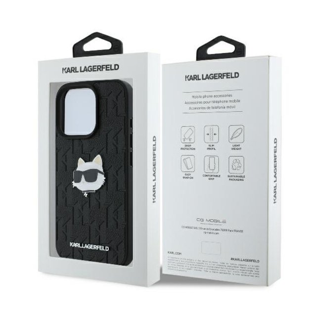 Karl Lagerfeld Monogram Choupette Head Pin iPhone 16 Pro Case - Black 7
