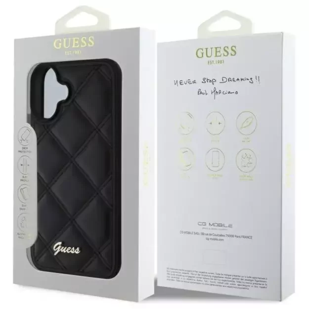 Guess Quilted Metal Logo iPhone 16 Plus Case - Black 14
