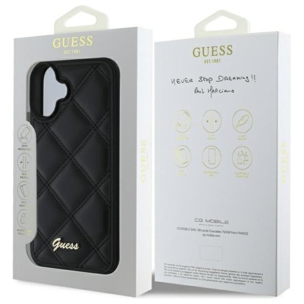 Guess Quilted Metal Logo iPhone 16 Plus Case - Black 1