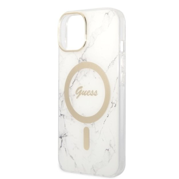 Set Guess GUBPP14SHMEACSH Case+ Charger iPhone 14 6.1&quot  white/white hard case Marble MagSafe 5