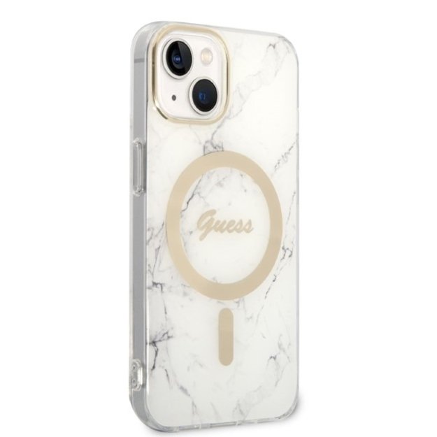Set Guess GUBPP14SHMEACSH Case+ Charger iPhone 14 6.1&quot  white/white hard case Marble MagSafe 3