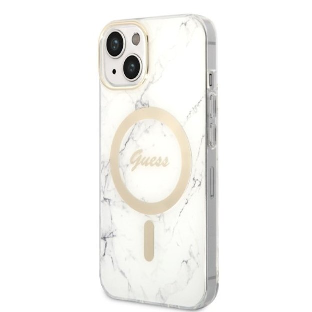 Set Guess GUBPP14SHMEACSH Case+ Charger iPhone 14 6.1&quot  white/white hard case Marble MagSafe 1