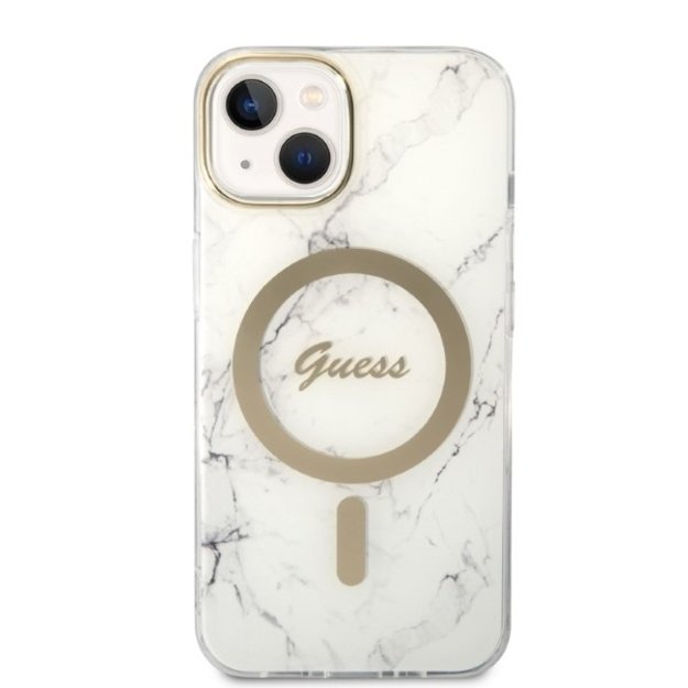 Set Guess GUBPP14SHMEACSH Case+ Charger iPhone 14 6.1&quot  white/white hard case Marble MagSafe 2