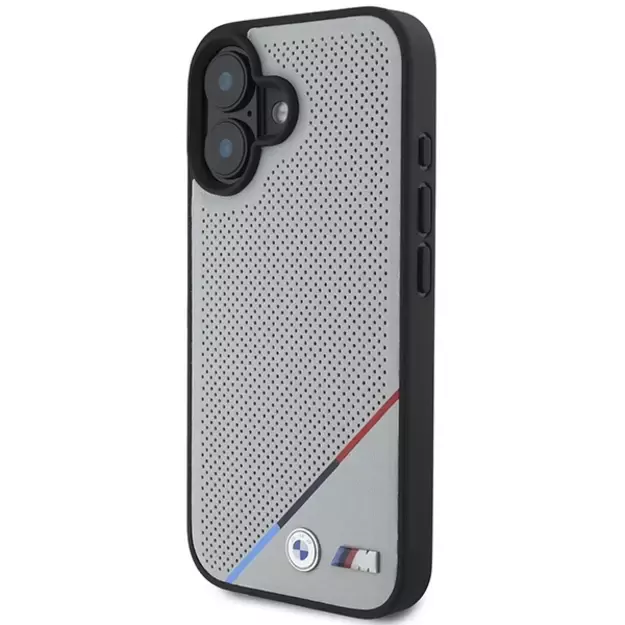 BMW M Perforated Tricolor Line MagSafe iPhone 16 Case - Gray 4