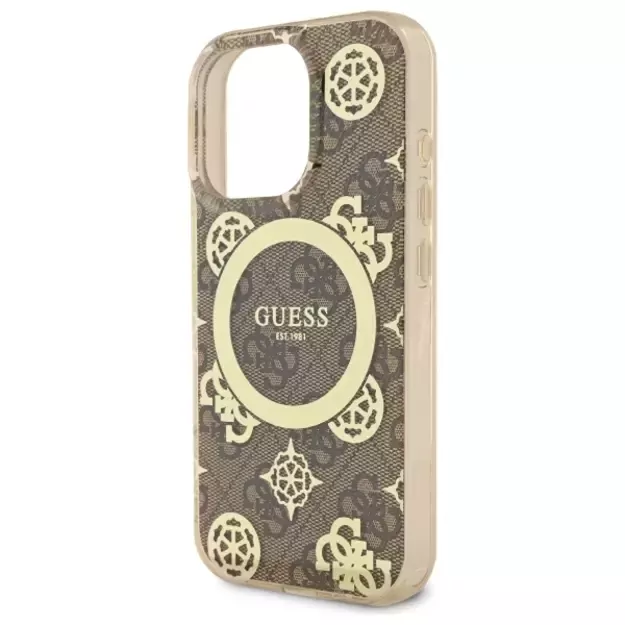 Guess IML Peony On 4G Background MagSafe Case for iPhone 16 Pro - Brown 5