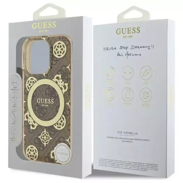 Guess IML Peony On 4G Background MagSafe Case for iPhone 16 Pro - Brown 7