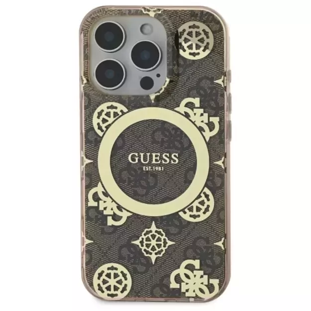 Guess IML Peony On 4G Background MagSafe Case for iPhone 16 Pro - Brown 2