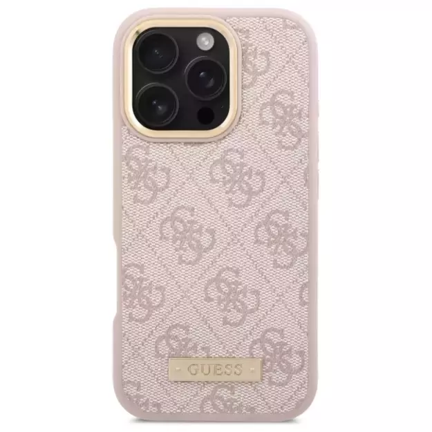 Guess 4G Logo Plate MagSafe iPhone 16 Pro Case - Pink 9