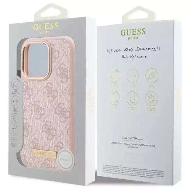 Guess 4G Logo Plate MagSafe iPhone 16 Pro Case - Pink 14