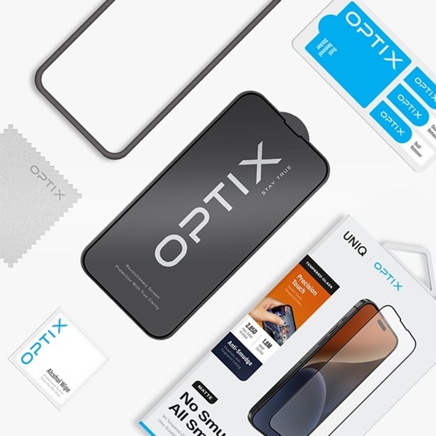 Uniq Optix Matte frosted tempered glass for iPhone 15 / 14 Pro with applicator 3