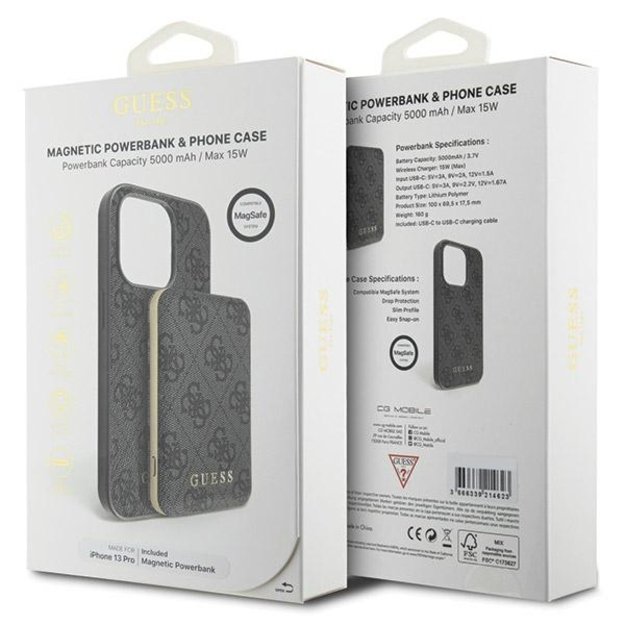 Guess 4G Metal Logo case set for iPhone 13 Pro + 5000mAh MagSafe power bank - black 9