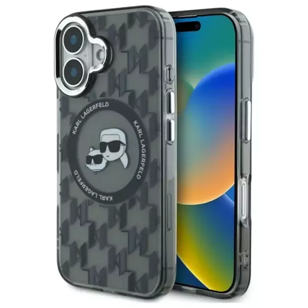 Karl Lagerfeld IML Monogram Karl &amp  Choupette Head MagSafe iPhone 16 Case - Black