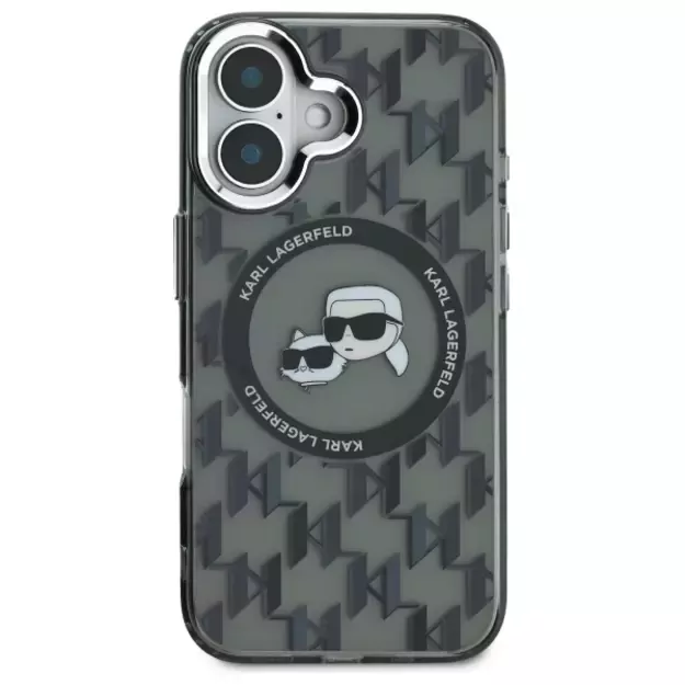 Karl Lagerfeld IML Monogram Karl &amp  Choupette Head MagSafe iPhone 16 Case - Black 2