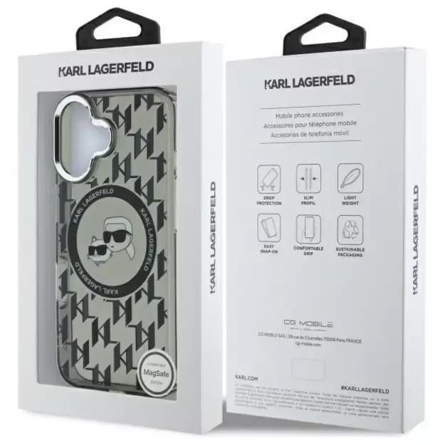 Karl Lagerfeld IML Monogram Karl &amp  Choupette Head MagSafe iPhone 16 Case - Black 7