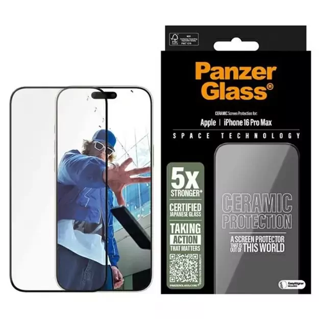PanzerGlass Ceramic Screen Protector iPhone 16 Pro Max 6.9&quot  Ultra-Wide Fit 2856