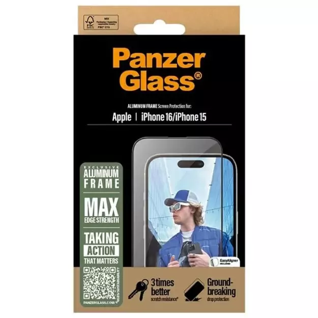 PanzerGlass Screen Protector Aluminum Frame iPhone 16 6.1&quot  Ultra-Wide Fit 2849 3