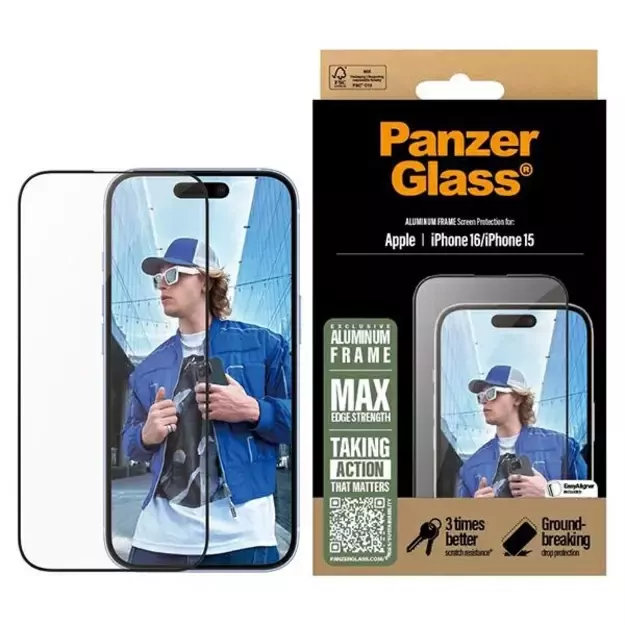 PanzerGlass Screen Protector Aluminum Frame iPhone 16 6.1&quot  Ultra-Wide Fit 2849