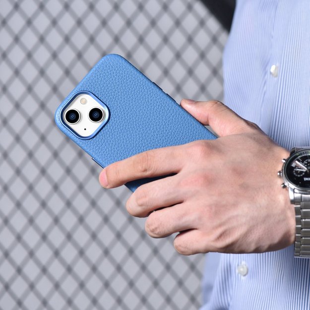 iCarer Litchi Premium Leather Case iPhone 14 Magnetic Leather Case with MagSafe Light Blue (WMI14220709-LB) 16