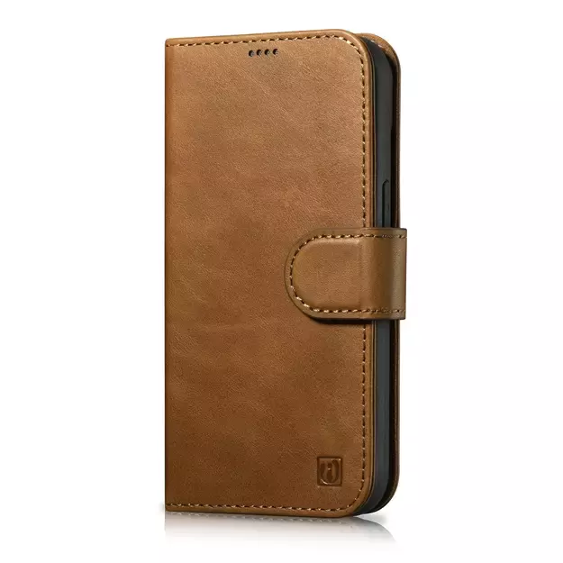 iCarer Oil Wax Wallet Case 2in1 Cover iPhone 14 Pro Anti-RFID Leather Flip Case Brown (WMI14220722-TN)