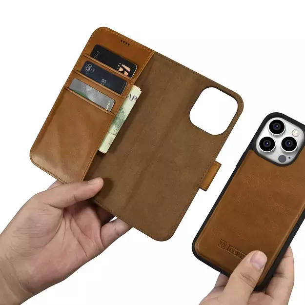 iCarer Oil Wax Wallet Case 2in1 Cover iPhone 14 Pro Anti-RFID Leather Flip Case Brown (WMI14220722-TN) 23
