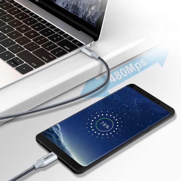 Choetech XCC-1002-GY USB-C - USB-C PD QC cable 100W 5A 480Mb/s 1.8m - gray 3