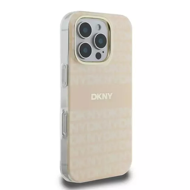 DKNY Repeat Texture Pattern With Stripe iPhone 16 Pro Max Case - Pink 3