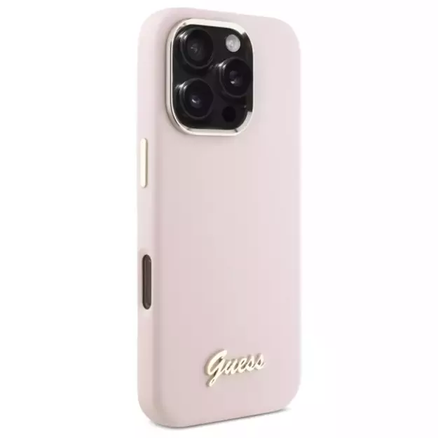 Guess Silicone Script Metal Logo &amp  Frame iPhone 16 Pro Max Case - Pink 3